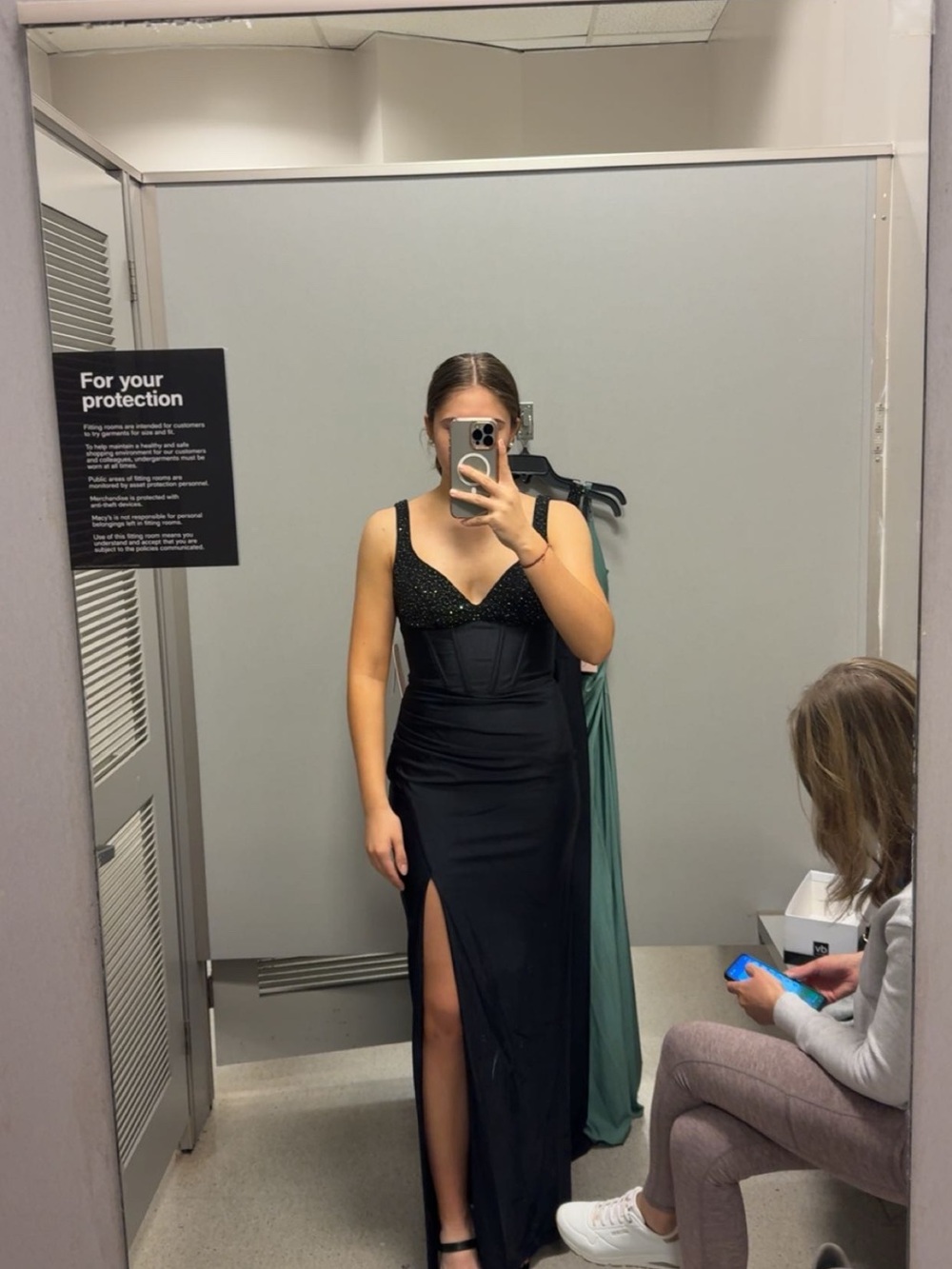 Black Embellished Corset Prom Gown with High Side Slit
